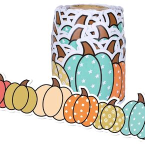 Whaline 66ft Fall Pumpkin Bulletin Board Border Boho Pumpkin Self Relafive Trim Standsles Roll for Autumn Harvest School Classroom Decord Chalkboard Party Decor