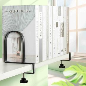 AJART Adjustable Book Ends for Shelves: Black Heavy Duty Bookends - Metal Clamp Book Organizer Storage Holders