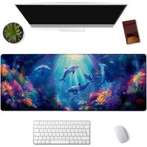 لوحة مفاتيح كمبيوتر مدببة من Dolphin Gaming Mouse Mouse Computer Computer Laptop منصات الفأر المرجانية النابضة بالحياة لعمل المكتب المنزلي ، Mousepad الطويل الطويل مع قاعدة مطاطية غير انزلاق 31.5 × 11.8 بوصة