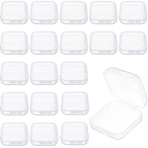 1.8 mm Thicken Transparent Storage Box, 20 Pcs Mini Clear Plastic Box with Hinged Lid Ear Plug Case Square Plastic Containers for Small Item Craft, Beads, Necklaces, Ear Studs, Rings