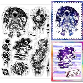 Globleland Planet Clear Clear Stamps 8.3x5.8 بوصة رائد فضاء سليكون ختم ختم ختم ختم الختم الخارجي النجمة طوابع شفافة لبطاقات DIY Scrapbooking Making ألبوم صور