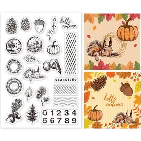 Globleland Fall عيد الشكر طوابع واضحة للبطاقات التي تجعل الخريف قرع القرع Pinecone ختم ختم ختم شفاف للاشمارات ل Diy Scrapbooking ألبوم المجلة ديكور المنزل