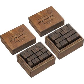 PATIKIL Letter Rubber Stamps, 56Pcs 2 Set Lowercase Handwriting Wood Alphabet Stamps Wooden Letter Stamp with Vintage Box for DIY Craft Card Making