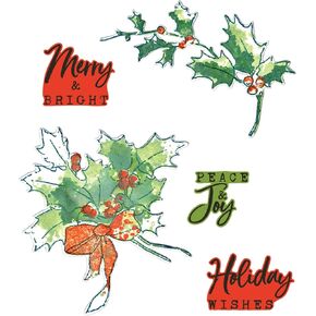 Sizzix A5 Clear Stamps w/Framelits Die Pencil Line Holly by 49 and Market