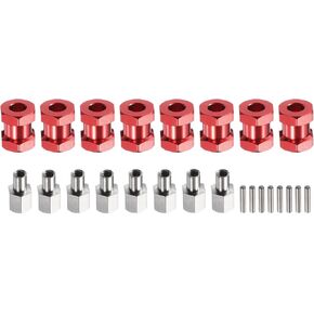 Meccanixity 8pcs 12mm Whex Hex محول محول محول Combiner Combiner ، امتداد الألومنيوم 15 مم مع مزلاج الجوز لقطع الغيار 1/10 RC Carler Car ، الأحمر