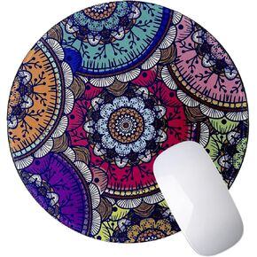 Performore Round Mandala Design Design Mouse Pad - قطره 9 بوصات ، قاعدة مطاطية سميكة 3 مم ، حافة مخيط - ملحقات مكتب ألعاب الكمبيوتر للمكتب المنزلي