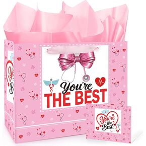 حقيبة هدايا التخرج ممرضة INCOK ، حقائب GOODY Pink Nurse Day مع مقبض ورق وبطاقة ، أفضل ممرضات على الإطلاق هدية على الإطلاق لحزب التمريض LPN ، 11.81x9.45x5.31inch