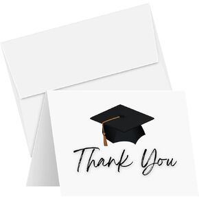 Thank You Graduation Greeting Card, Say Thanks in Style - Elegant Cards with Envelopes Class of 2025 Graduates, Appreciation, Celebratory Congrats Fold Over Greetings | 4.25 x 5.5" | 10 per Pack