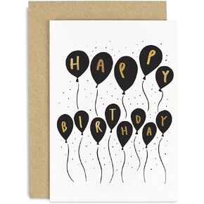 Old English Co. Happy Birthday Card - A6 Gold Balloons | Perfect for Friends or Family Members | Happy & Funny Adult Occasion Cards | Suitable for Men & Women | Blank Inside & Envelope Included