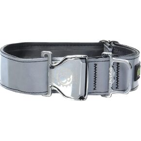 FCM-SMR-M Silver MAX Reflective Wide Width Bottle Opener Dog Collar with Airline, Medium (12"-21")