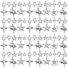 Youdiyla 100pcs Alloy KC Gold Star Moon Sun Series Pendant Jewelry Making DIY Keychain Earrings Pendant Various Design Charms for Jewelry Making Bracelets Necklace (SN836)