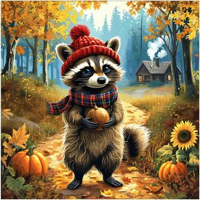 hill froeistung Raccoon Diamond Painting Kits for Adults,Rustic Cabin Diamond Art for Beginners, 5D DIY Full Drill Round Gem Art Craft Home Wall Decor Gift 12x12 inch