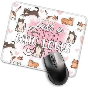 Just A Girl Who Loves Cats Mouse Pad, Cute Cat Desk Mat, Cartoon Cat Work Place Mousepad, Kawaii Cats Travel Mousepad Gifts for Cat Lover Coworker Cat Mom Cat Owne BFF Women
