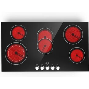 VBGK Electric cooktop 36 inch, 240V 8600W 36 inch induction cooktop，Built-in and Countertop Electric Stove Top, Knob Control 9 Heating Level Timer & Kid Safety Lock for.