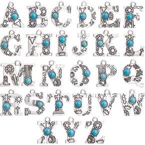 Framendino ، 26 Pack Turquoise Charms A-Z Alphabet Letters Pendants لصنع المجوهرات