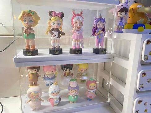 2 Tier Clear Acrylic Display Case Stand for Funko pop, 2 Layer Storage Cabinet Shelf Showcase Dustproof for Mini Toys Figures Stone Collectibles Assemble Organizer, White 9.8x4.5x5.9inch in Saudi Arabia