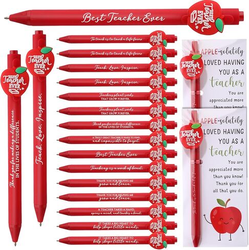 20 Sets Teacher Appreciation Week Gifts 10 Styles Apple Shaped Ballpoint Pen Inspirational Quotes Ballpoint Pen with Thank You Cards School Office Supplies for Teacher Colleague in Saudi Arabia