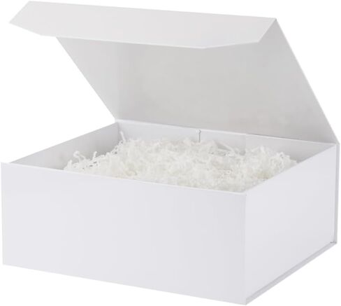 1 Pcs White Gift Box Large 13x11x5.3 Inch Large Black Gift Box Large Magnetic Gift Box with Crinkle Paper White Large Gift Box with Shredded Paper Luxury Gift Boxes with Lids for Presents in Kuwait