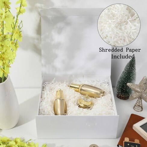 1 Pcs White Gift Box Large 13x11x5.3 Inch Large Black Gift Box Large Magnetic Gift Box with Crinkle Paper White Large Gift Box with Shredded Paper Luxury Gift Boxes with Lids for Presents in Kuwait