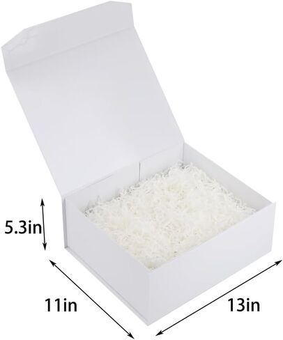 1 Pcs White Gift Box Large 13x11x5.3 Inch Large Black Gift Box Large Magnetic Gift Box with Crinkle Paper White Large Gift Box with Shredded Paper Luxury Gift Boxes with Lids for Presents in Kuwait