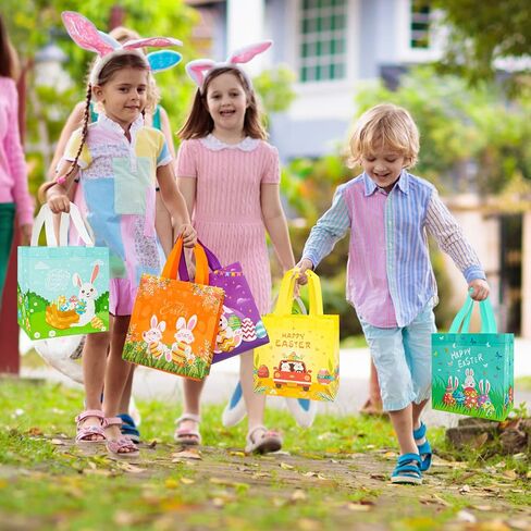 حقائب هدايا عيد الفصح 6pcs مع مقابض ، حقيبة هدايا سعيدة لعيد الفصح القابلة لإعادة الاستخدام للطفل ، حفلة مطاردة بيض الأرنب للهدايا ، 22.5 × 22.5 × 11 سم in Saudi Arabia