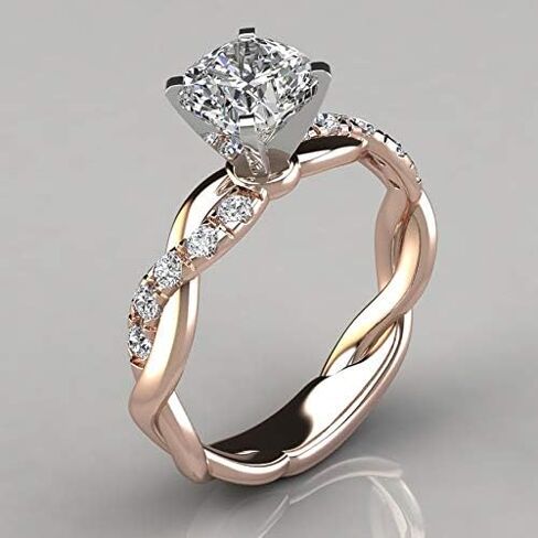 Twist Solitaire Ring for Women Fashion 14k Solid Rose Gold Stack Twisted Ring Party Women Womments Jewelry Cubic Zirconia Complication Rings (US Code 8) in Saudi Arabia