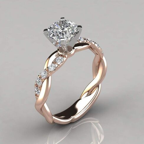 Twist Solitaire Ring for Women Fashion 14k Solid Rose Gold Stack Twisted Ring Party Women Womments Jewelry Cubic Zirconia Complication Rings (US Code 8) in Saudi Arabia