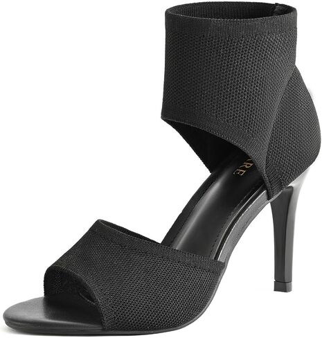 Peep Toe Heels for Women Sexy 3 Inches Stiletto Heeled Sandals for Women Open Toe Wide Stretchy Knit Heel Sandal Booties Slip On Comfortable Dressy Shoes for Prom, Party and Work in Saudi Arabia