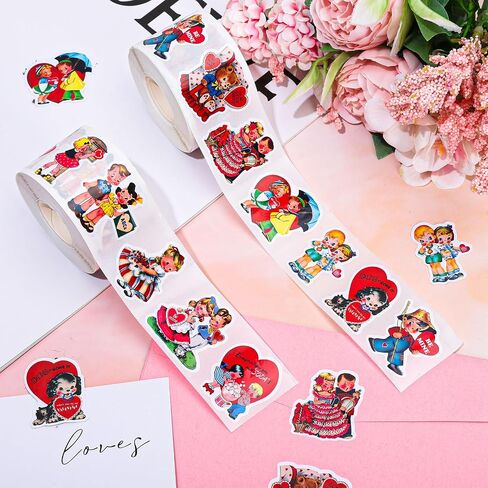 Whaline 1000Pcs Vintage Valentine's Day Stickers Roll Retro Heart Boy Girl Self-Adhesive Sticker Decals for Wedding Anniversary Scrapbook Journal Card, 12 Design in Kuwait