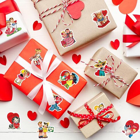 Whaline 1000Pcs Vintage Valentine's Day Stickers Roll Retro Heart Boy Girl Self-Adhesive Sticker Decals for Wedding Anniversary Scrapbook Journal Card, 12 Design in Kuwait