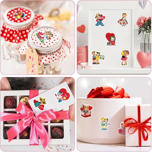 Whaline 1000Pcs Vintage Valentine's Day Stickers Roll Retro Heart Boy Girl Self-Adhesive Sticker Decals for Wedding Anniversary Scrapbook Journal Card, 12 Design in Kuwait
