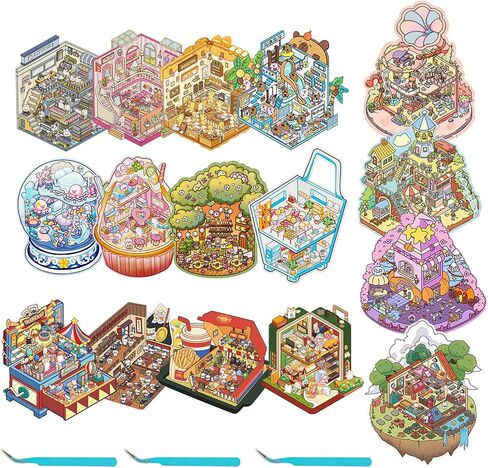 DIY 3D House Sticker Scene - 16 Sets Fun 3D Stickers for Adults Kids Relief Stress Pass The Time in Kuwait