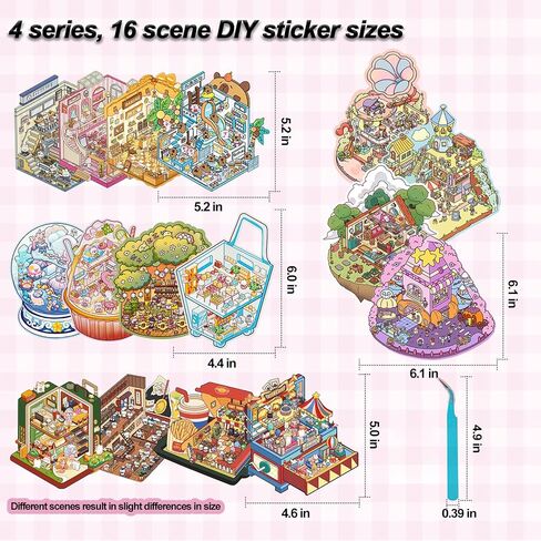 DIY 3D House Sticker Scene - 16 Sets Fun 3D Stickers for Adults Kids Relief Stress Pass The Time in Kuwait