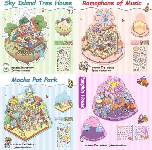 DIY 3D House Sticker Scene - 16 Sets Fun 3D Stickers for Adults Kids Relief Stress Pass The Time in Kuwait