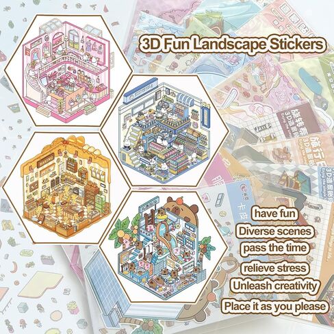 DIY 3D House Sticker Scene - 16 Sets Fun 3D Stickers for Adults Kids Relief Stress Pass The Time in Kuwait