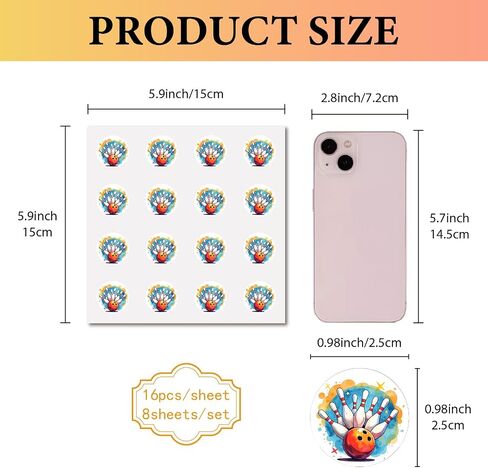 CREATCABIN 128Pcs Bowling Sticker Sports Planner Stickers Self-Adhesive Helmet Sticker Waterproof Round Dot Cartoon Decals Bulk Tags for Scrapbooking Craft Calendar Water Bottles Laptop Letter 2.5cm in Saudi Arabia