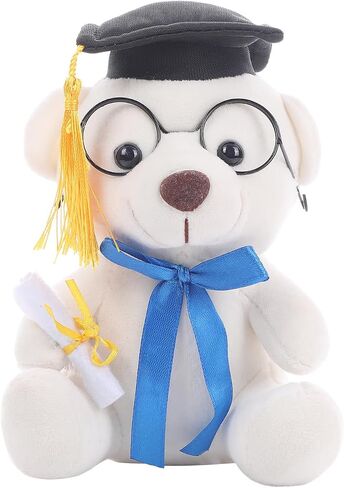 Lassos Boutique Graduation Bear 2025 Grad Stuffed Animal Plush Bear with Bachelor Cap, Glasses, Diploma Scroll for Table Shelf Home Decor, Gift Favor (White) in Saudi Arabia
