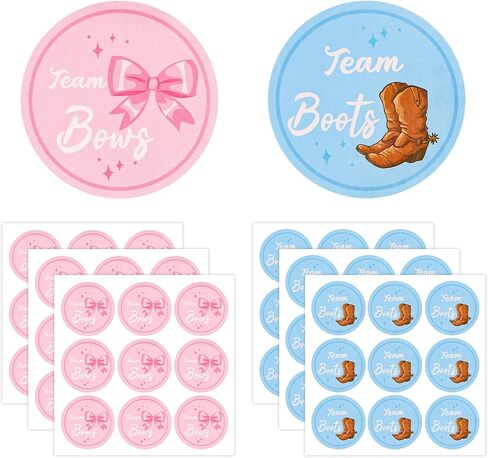 54pcs Gender Reveal Stickers, 1.97 Inch Team Boy or Girl Round Decals Blue and Pink Baby Shower Labels for Gift Wrapping Scrapbook Envelope Games Party Favors Decoration (Boots & Bows) in Saudi Arabia