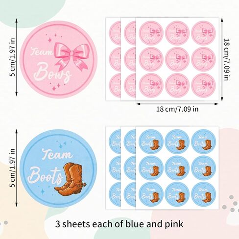 54pcs Gender Reveal Stickers, 1.97 Inch Team Boy or Girl Round Decals Blue and Pink Baby Shower Labels for Gift Wrapping Scrapbook Envelope Games Party Favors Decoration (Boots & Bows) in Saudi Arabia