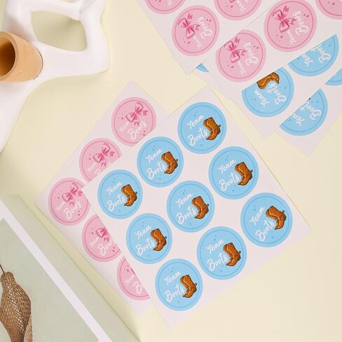 54pcs Gender Reveal Stickers, 1.97 Inch Team Boy or Girl Round Decals Blue and Pink Baby Shower Labels for Gift Wrapping Scrapbook Envelope Games Party Favors Decoration (Boots & Bows) in Saudi Arabia