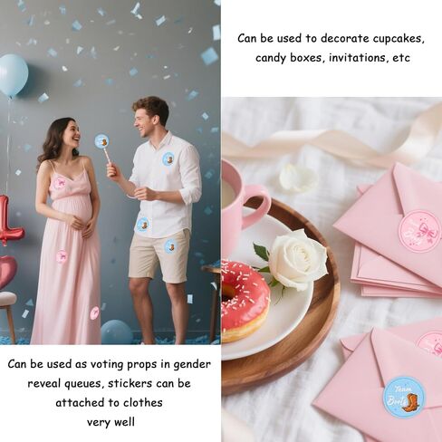 54pcs Gender Reveal Stickers, 1.97 Inch Team Boy or Girl Round Decals Blue and Pink Baby Shower Labels for Gift Wrapping Scrapbook Envelope Games Party Favors Decoration (Boots & Bows) in Saudi Arabia