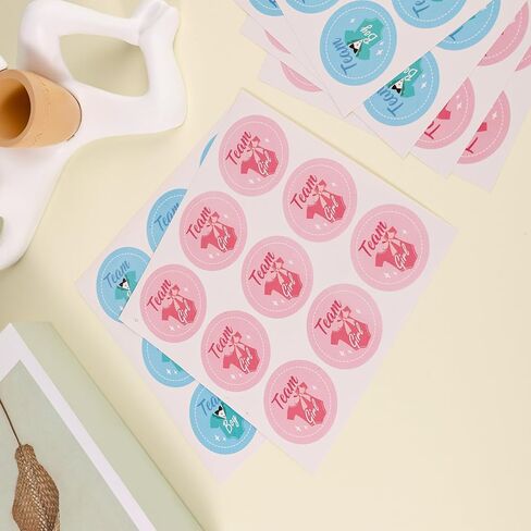 54pcs تكشف الجنس مع ملصقات ، 1.97 بوصة ، بوي أو فتاة جولة جولة شارات زرقاء ووردي استحمام الطفل للهدية لتفافغ غلاف ألعاب الحفلة ديكور (الأحذية والأبقار) in Saudi Arabia