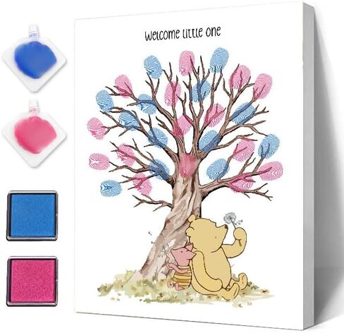 Azbuk Winnie Baby Gender Reveal Guest Book, Baby Shower Winnie Fingerprint Tree, Baby Shower Signature Book with Ink, Gender Reveal Party Creative Game Keepsake in Saudi Arabia