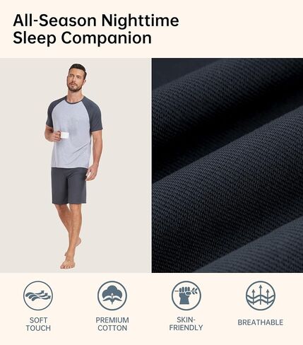 COLORFULLEAF Mens Pajamas Set Shorts and Shirt Bamboo Sleepwear Summer Nightwear Lightweight Sleep Sets S-XL in Saudi Arabia