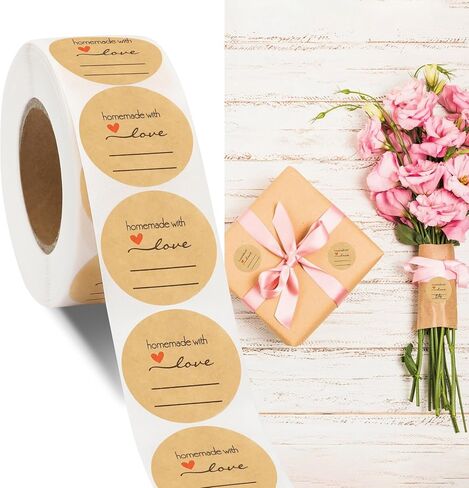 500pcs Handmade with Love Stickers 0.98'' Canning Labels for Mason Jar Kraft Sealing Labels Stickers for Baked Packaging Round Adhesive Tags for Shopping Business for DIY Roll (Style A) in Kuwait