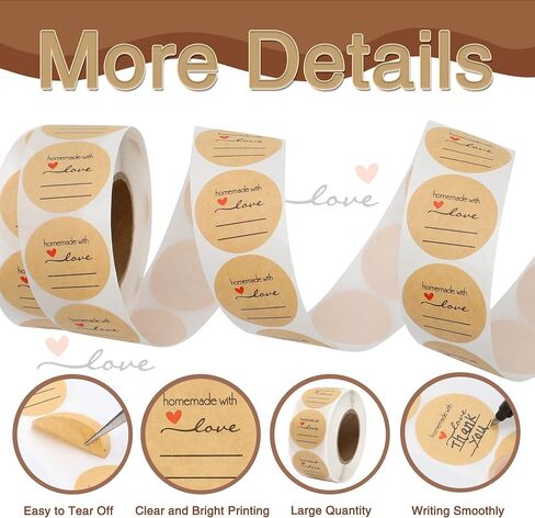 500pcs Handmade with Love Stickers 0.98'' Canning Labels for Mason Jar Kraft Sealing Labels Stickers for Baked Packaging Round Adhesive Tags for Shopping Business for DIY Roll (Style A) in Kuwait