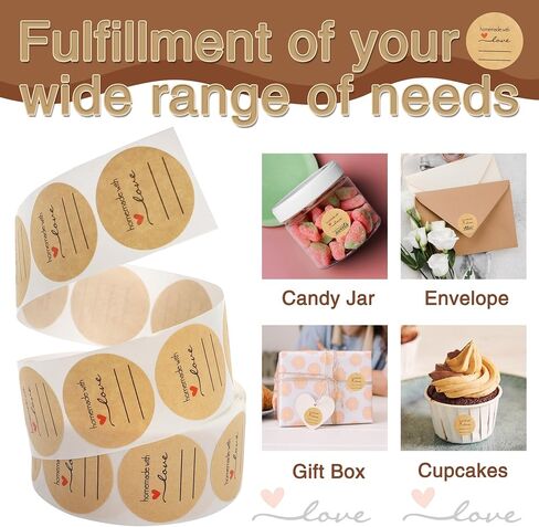 500pcs Handmade with Love Stickers 0.98'' Canning Labels for Mason Jar Kraft Sealing Labels Stickers for Baked Packaging Round Adhesive Tags for Shopping Business for DIY Roll (Style A) in Kuwait