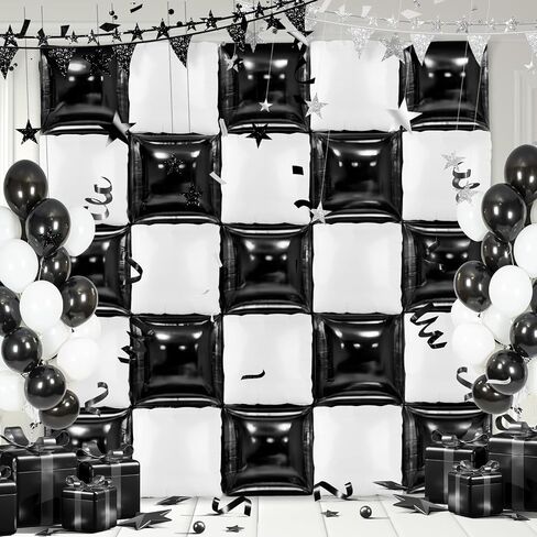 MEMOVAN Black White Square Foil Balloons Wall Double Sided Checkered Balloon Backdrop Balloons Arch Garland Black White Checkered Balloon Backdrop for Racing Themed Birthday Wedding Baby Shower 25pcs in Saudi Arabia