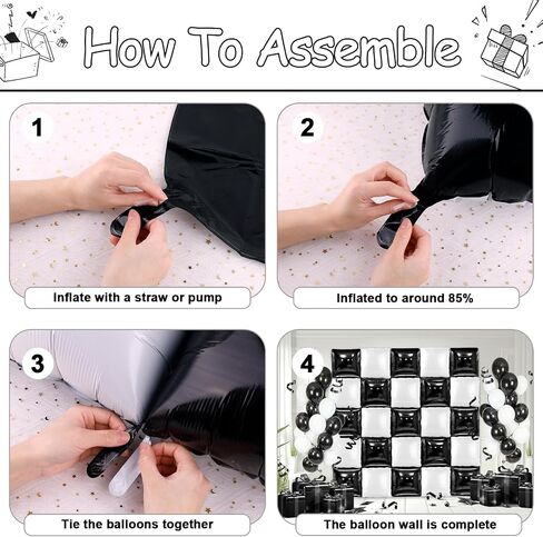 MEMOVAN Black White Square Foil Balloons Wall Double Sided Checkered Balloon Backdrop Balloons Arch Garland Black White Checkered Balloon Backdrop for Racing Themed Birthday Wedding Baby Shower 25pcs in Saudi Arabia