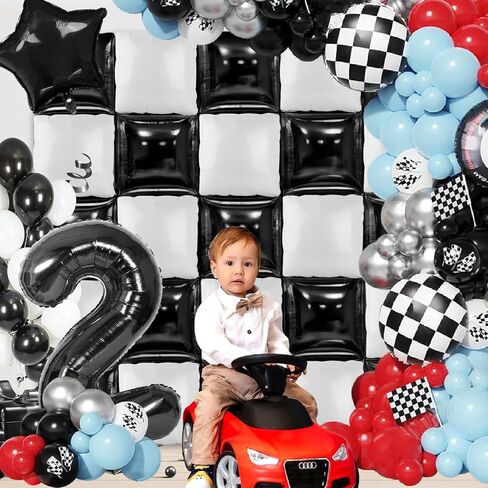 MEMOVAN Black White Square Foil Balloons Wall Double Sided Checkered Balloon Backdrop Balloons Arch Garland Black White Checkered Balloon Backdrop for Racing Themed Birthday Wedding Baby Shower 25pcs in Saudi Arabia
